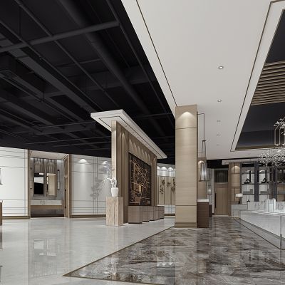 现代新中式售楼处大堂沙盘