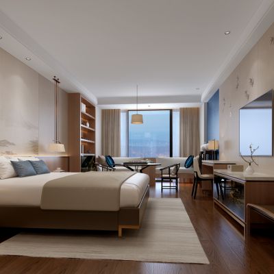 新中式酒店客房套房卧室大床房