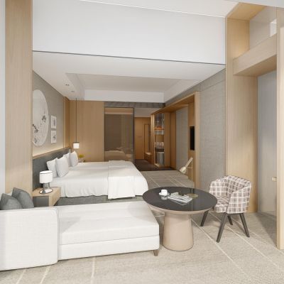 新中式酒店客房标准间双床房卧榻