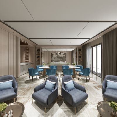 新中式售楼处休闲洽谈区沙盘区