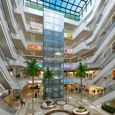 现代商场中庭休闲椅3D模型