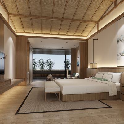 新中式东南亚酒店客房大床房