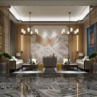 新中式大堂休息等候区3D模型