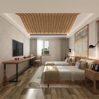 新中式民俗民宿酒店客房标准间双人间