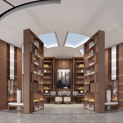 新中式酒店接待台休闲区3D模型