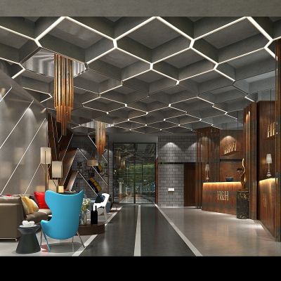 后现代工业风酒店接待大厅