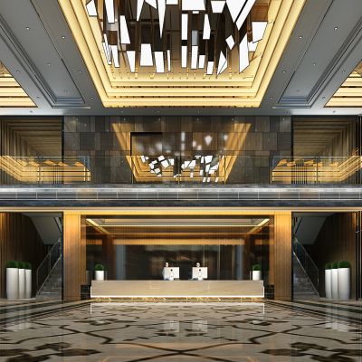 新中式酒店大堂大厅服务台