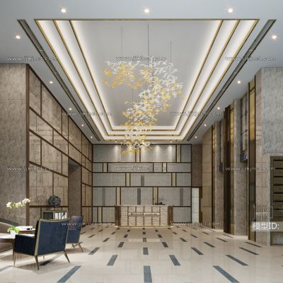 新中式前台服务台接待大厅