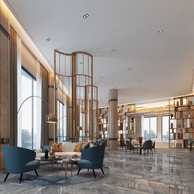 新中式酒店大堂吧售楼处3D模型