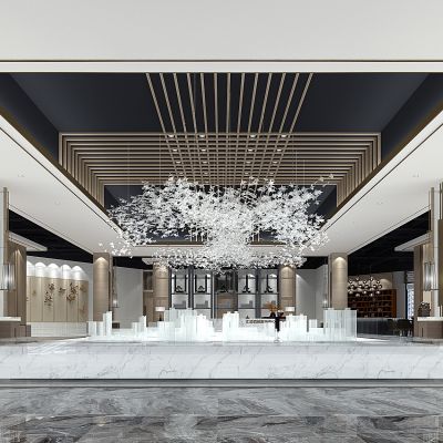 现代新中式售楼处大堂沙盘