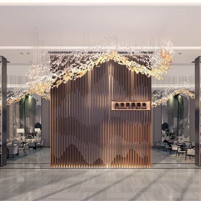 新中式售楼部大堂大型水晶吊灯3D模型