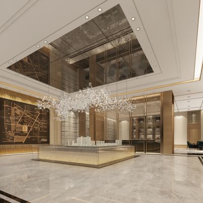 新中式现代售楼处大堂沙盘展示区