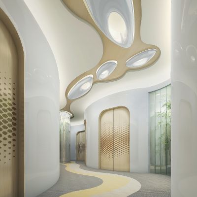 现代美容院异形天花走廊