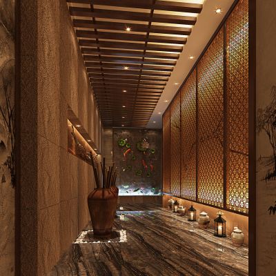 中式走廊 鱼荷花