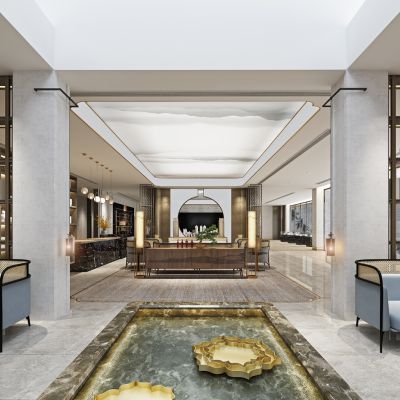 新中式售楼处洽谈区3D模型