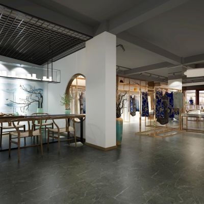 新中式服装服饰专卖店店面茶桌椅