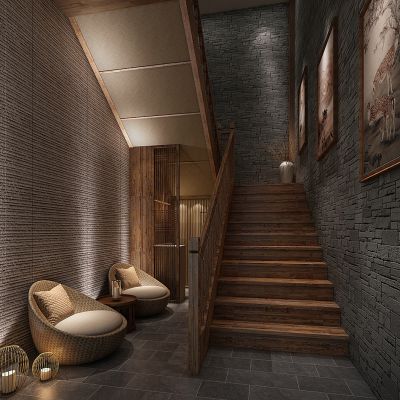 新中式民宿东南亚楼梯间