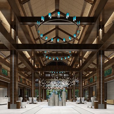 中式酒店会所大堂大厅