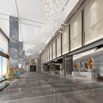 新中式酒店办公大堂大厅前台