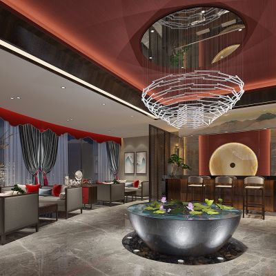 新中式酒店餐厅前台前厅