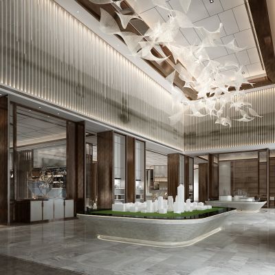 新中式售楼处大型水晶灯3D模型