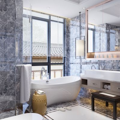 新中式卫生间浴缸鼓凳毛巾