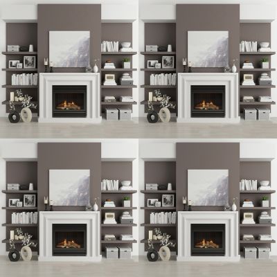 现代书架壁炉