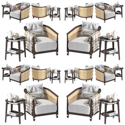 现代单人沙发边几组合