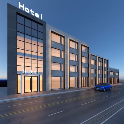 现代酒店门头,捷豹汽车,马路