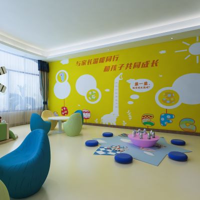 现代幼儿园  活动区 休闲娱乐室 桌椅 彩绘  摆件 地毯