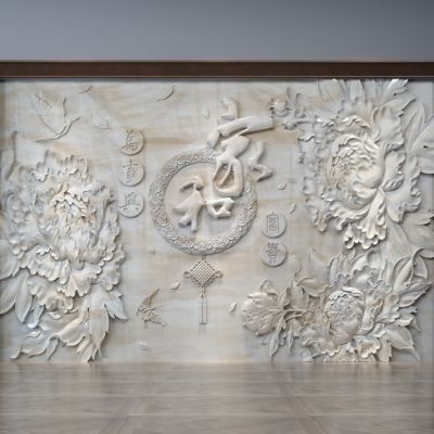 大理石雕刻背景墙,新中式背景墙