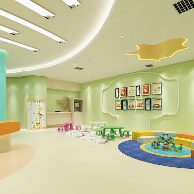 现代儿童休闲娱乐区  活动室  桌椅 柜子 摆件 墙饰  吊灯 星空