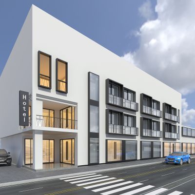 现代酒店门头,捷豹汽车,马路