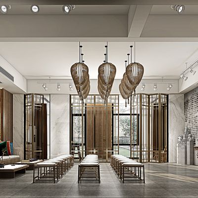 新中式培训室3D模型