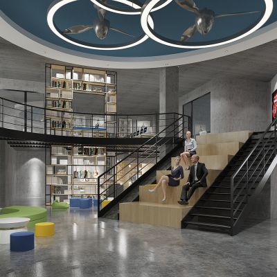 现代loft办公钢架楼梯间