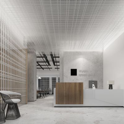 现代办公前台接待前厅接待服务台3D模型