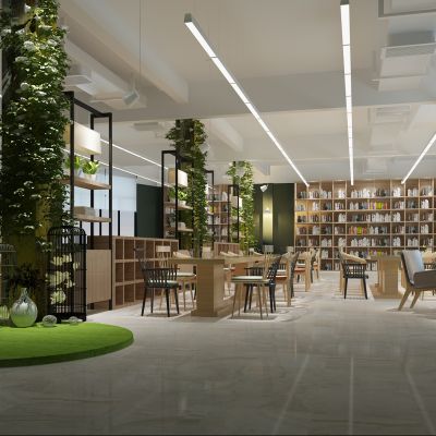 北欧现代书吧书店阅读区