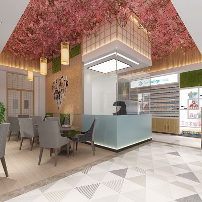 现代口腔医院诊所牙休闲等候区展示区