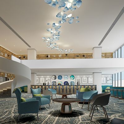 后现代咖啡吧书吧3D模型