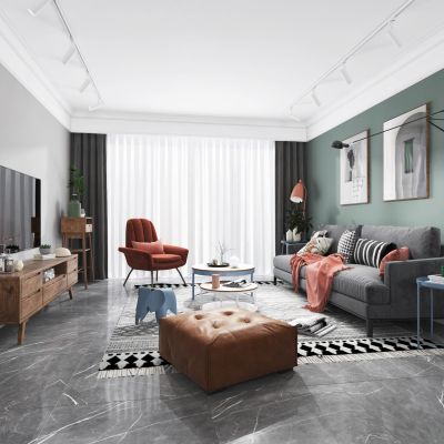 北欧客厅餐厅，沙发，电视柜，餐桌椅，吊灯，装饰画