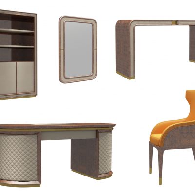 现代实木书桌椅书柜