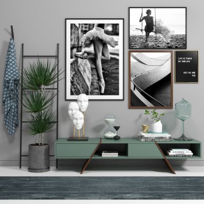 边柜边几装饰画面具沙漏 组合