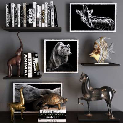 现代雕塑马鹿乌龟鱼大象装饰品摆件陈设组合