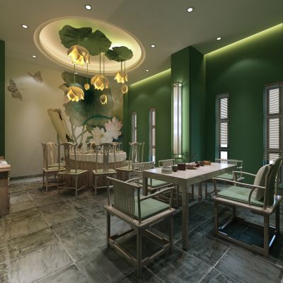 新中式餐厅包间3D模型