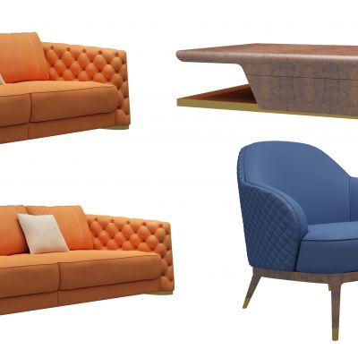 现代布艺多人沙发