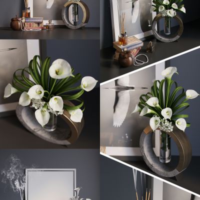 中式香炉烟雾装饰画装饰品陈设摆件组合