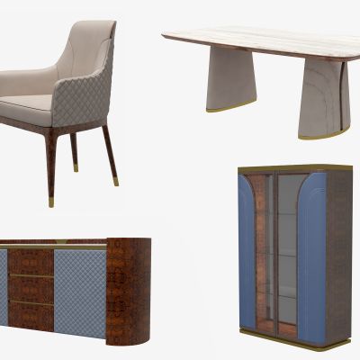 美式餐边柜餐桌餐椅组合