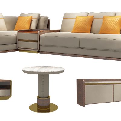 现代皮革转角多人沙发