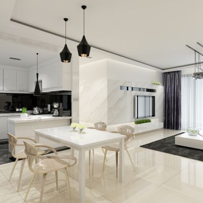 后现代白色异型客餐厅