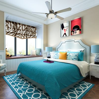 欧式女孩房 儿童房  床 床头柜 台灯  吊灯  挂画 单椅